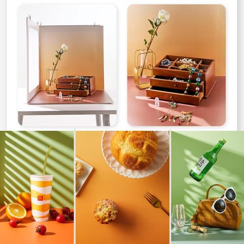 15PCS Content Creator Backdrop Photography Studio Photo Backdrops Board Kit: Portable Small Product Background Table Top Kit - Flat Lay Props for Jewelry Cosmetic Makeup 16 * 16IN Multi-Function