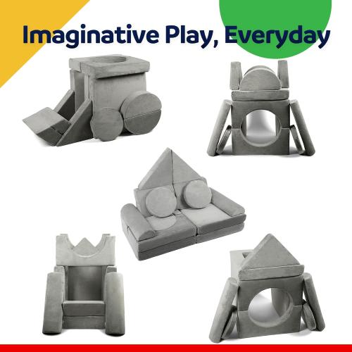 Modular Kids Play Couch - 21 Pieces Buildable Plush Play Couch Panels with Ball Pit Square, Backrests - Kids Sofa Furniture for Ages 5-12, for Playroom, Bedroom, Classroom. ( It’s similar to the one in the photos maybe is missing parts)