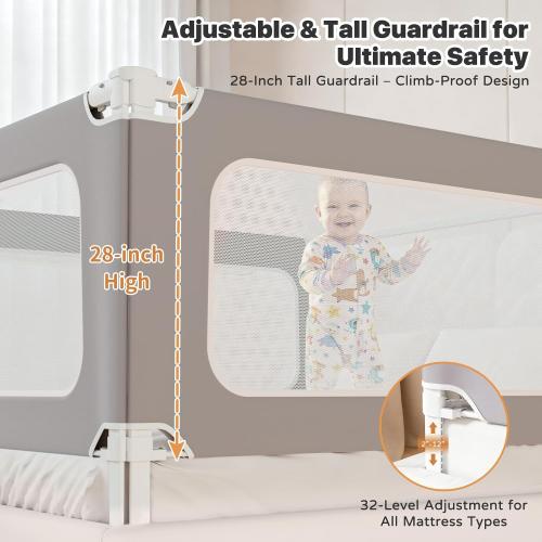 3 Piece King Size Bed Rail for Toddlers, Upgraded Height Adjustable Baby Bed Rail Guard, Thickened Child Safety Bed Rails for King Size Beds