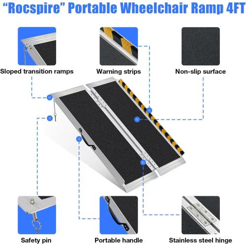 4FT Portable Wheelchair Ramp – 800lb Capacity, Folding Non-Slip Aluminum Handicap Ramp, Ramps for Wheelchairs for Home Steps, Doorways, Stairs, Thresholds, Car Curbs, Scooters & Carts