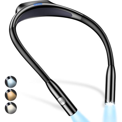 Gritin LED Neck Reading Light,Book Light for Reading in Bed-Eye Caring 3 Colors, Dimmable Brightness, Bendable Arms, 80 Hrs Runtime, Neck Round Design, Comfortable &Lightweight for Crafting, Knitting