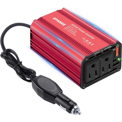 400W Power Inverter 12V DC to 110V AC, Car Charger Plug in Adapter Outlet with PD 65W USB-C&QC 18W Port, Portable Power Converters for Laptop Vehicles Camping Road Trip Essentials Adults