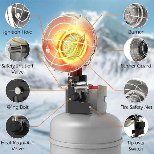 Buyplus Propane Heater 15,000BTU, Portable Outdoor Propane Heater with 3 Adjustable Modes & Safety Shut-off Valve, Single Tank Top Tent Heaters for Camping, Fishing, Outdoor Use, Red