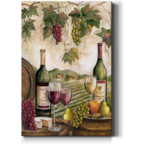Renditions Gallery Vineyard Wall Art, Red & White Wine Decor, Cheese & Grapes, Scenic Kitchen or Dining Room Artwork, Premium Gallery Wrapped Canvas, Ready to Hang, 18x12 Made in America