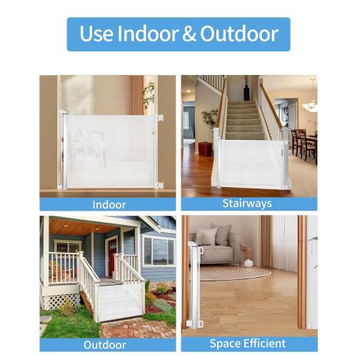 Retractable Baby Gate for Doorways and Stairs, Mesh Safety Gate for Pet, Indoor & Outdoor Use, One-Hand Operation, Easy Installation, 34 Tall, Expands to 120 in Wide White