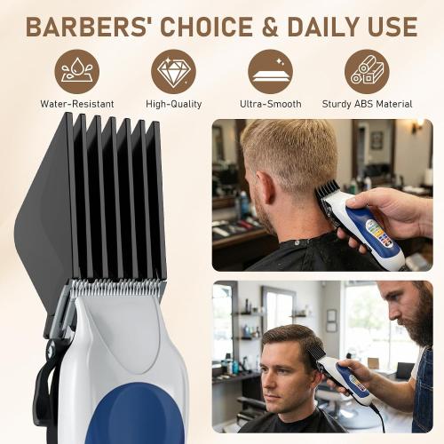 Clipper Guards 1.25, 1.5, 1.75, 2 Compatible with Most Wahl Clippers, Upgraded Version Extra Long Professional Hair Clipper Combs Guides 10 12 14 16, Black