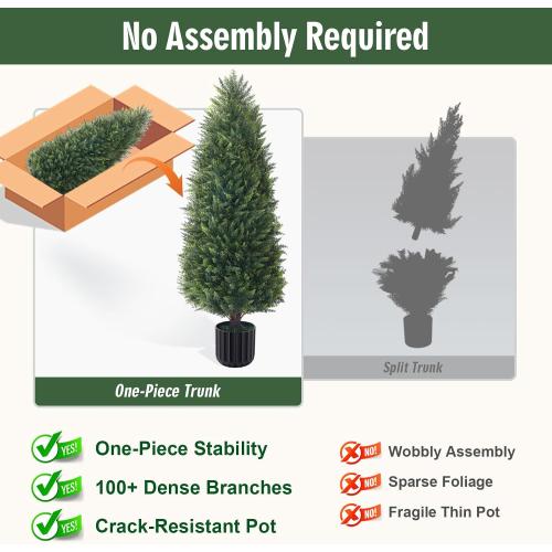 4FT Artificial Cedar Topiary Trees Set of 2, Extra Dense Foliage UV Resistant Fake Plants for Front Porch Christmas Decor, Lifelike Fake Trees Outdoor Indoor Home