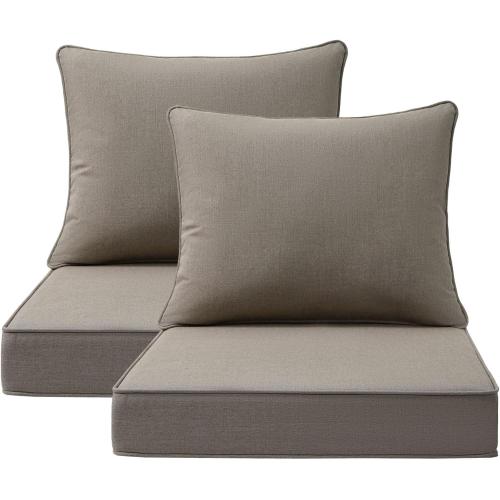 Unimatta Sunbrella Outdoor Patio Chair Cushions Set, 24 x 24, Set of 2, Water-Repellent, Fade Resistant, Deep Seat Cushion for Backyard, Couch, Sofa and Patio Furniture, Cast Shale