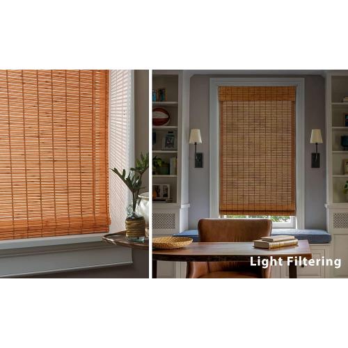 LazBlinds No Tools No Drill Cordless Bamboo Roman Shades, Light Filtering Window Treatment, Roll Up Bamboo Blinds for Windows 42'' W x 64'' H, Wood