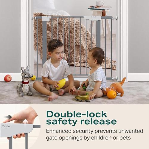 Cumbor 29.7-40.6 Baby Gate for Stairs, Mom's Choice Awards Winner-Dog Gates for Doorways, Pressure Mounted Auto-Close Pet Gates for Dogs Indoor, Safety Child Gate with Easy Walk Thru Door, Gray