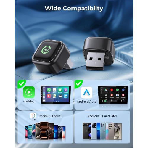 Wireless CarPlay Adapter, Convert Wired to Wireless, 2-in-1 CarPlay & Android Auto, Mini Plug & Play, Fast Auto-Connect & No Latency, USB/USB-C for Cars with Built-in CarPlay & iOS 10 /Android 11