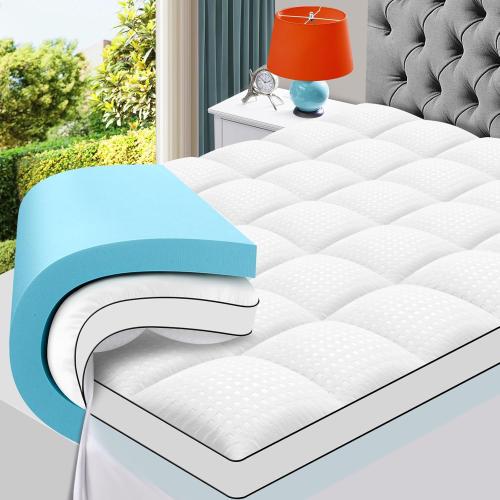 Size King Color white  King Size Dual Layer 4 Inch Memory Foam Mattress Topper, 2 Inch Gel Memory Foam and 2 Inch Cooling Pillow Top Mattress Pad Cover for Back Pain, Medium Support