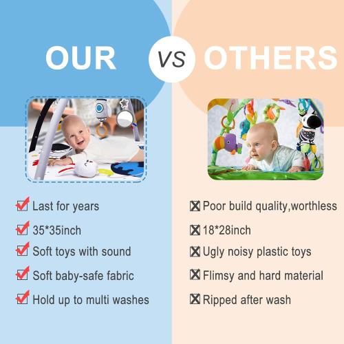 Rocket Theme Lovvie & Joy Baby Play Activity Gym Tummy Time Mat for Newborn Infant,Baby Gyms & Playmats for Babies 0-6 9 12 Months with 5 Toys for Early Sensory Exploration and Motor Skill Development Space