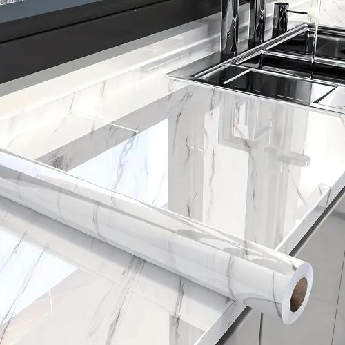 Size 23.6x197 Glossy Marble Contact Paper White Peel and Stick Wallpaper Marble Wallpaper Self-Adhesive Removable 23.6x197 Wall Paper for Cabinets Bathroom Waterproof Wallpapers Modern Decorative