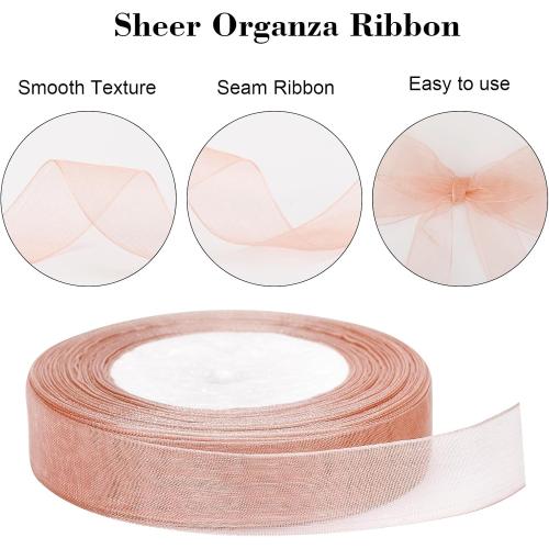 Joycraft 3/4 inch Rose Gold Sheer Organza Ribbon, 50Yds Chiffon Ribbon, Flower Bouquet Tulle Ribbon, Gift Wrapping Ribbons for Wedding, Baby Shower, Birthday, Holidays, Anniversary Decorations Crafts