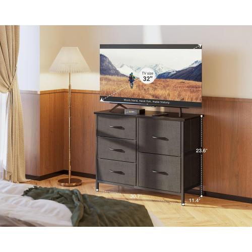 AODK Dresser for Bedroom Dresser TV Stand with 5 Storage Drawers, Small Fabric Dresser Chest of Drawers for Closet Organizer Clothes, Black