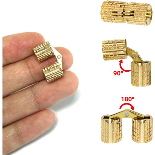 8Pcs Brass Barrel Hinges Hidden Invisible Cabinet Furniture Hinges, 8mm 180 Degree Opening Angle Concealed Furniture Hinges for DIY Jewelry Box Hand Craft