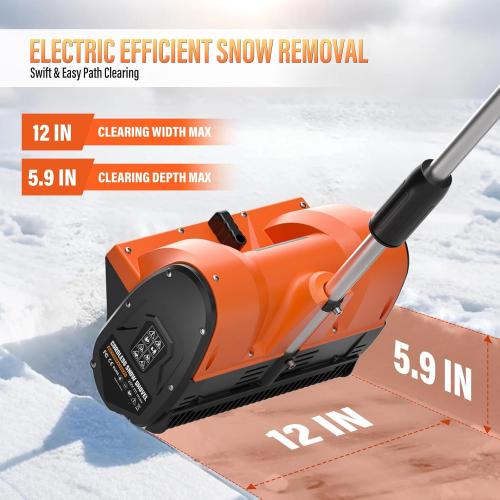 Snow Shovel Cordless, 20V | 12 Inch Electric Snow Blower with 2 X 4.0Ah Replaceable Batteries & Fast Charger Up to 50 Mins, Electric Shovel with Directional Plate & Adjustable Front Handle