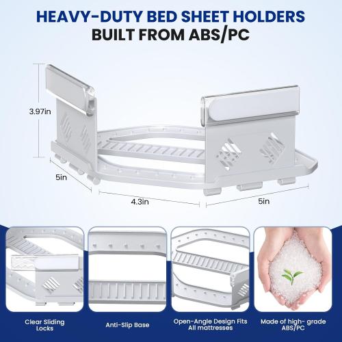 4Pcs Upgrade Bed Sheet Holders for Corners, Bed Sheet Grippers, Fitted Sheet Holders Keep Sheets Firm & Tight, Lock Sheet Holders, Heavy Duty Bed Sheet Clips, Fit All Mattress Easy Install
