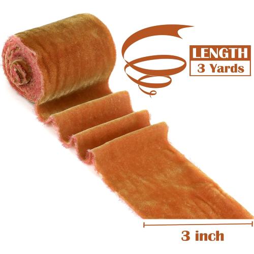 MEEDEE Cinnamon Velvet Ribbon - 3 Inch Fringe, Raw Edge Silk Velvet Ribbon for Wreaths, Flower Bouquets, Dress Sash, Baby Showers, Wedding Decor (3 Yards)