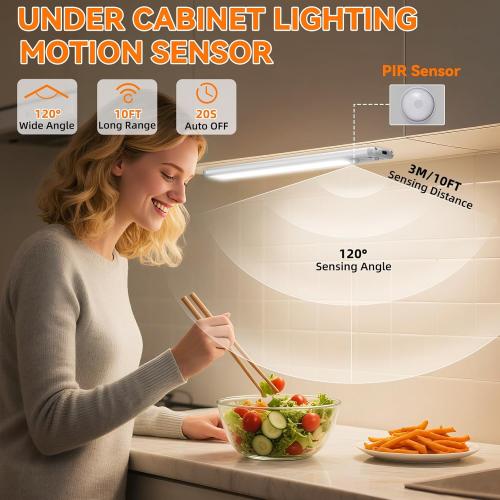 Under Cabinet Lighting Wireless, 15inch Rechargeable Motion Sensor Light Indoor, 3 Color Closet Light Battery Operated with LED Power Display, Magnetic Under Counter Lights for Kitchen, Home (3Pack)