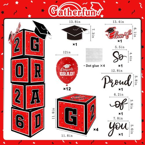 2026 Graduation Decorations Set - So Proud of You - Class of 2026 Balloon Boxes for Memorable Grad Party Supplies, Indoor/Outdoor Congrats Grad Home Door Décor Essentials（red and black）