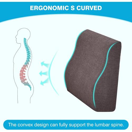 TANYOO Back Support Pillow for Recliner Dual Layer Lumbar Support Pillow with Gel Memory Foam Ergonomic Orthopedic Couch Lumbar Cushions for Elderly Lower Back Pain Relief Washable Cover Brown