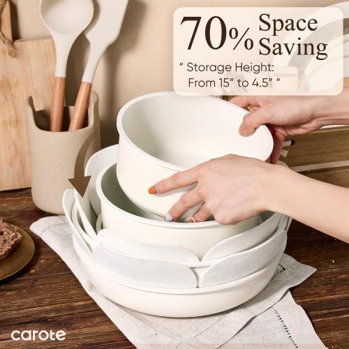 CAROTE Pots and Pans Non Stick, Cookware Sets Detachable Handle, Induction Kitchen Pots and Pans,NonStick Cooking Set, Oven/Dishwasher/Fridge Safe, Space Saving