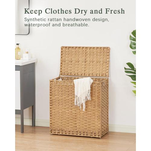 SETVSON Laundry Hamper with Lid Wicker Laundry Basket 112 L (29.6 Gal) Laundry Hampers Handwoven Rattan Clothes Hamper with Handles 3 Removable Liner Bag, 6 Mesh Bags for Bathroom Bedroom Natural