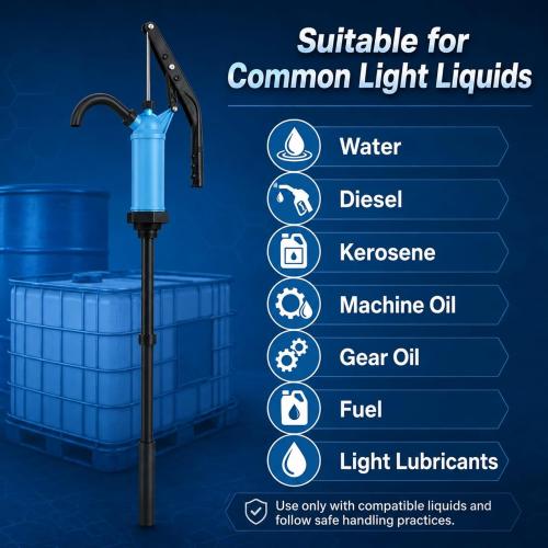 55 Gallon Drum Pump Plastic Hand Lever-Action Barrel Pump Fits 5-55 Gallon Drums - Transfers Motor Oil, Diesel, Lubricants, Kerosene, Gear Oil, Fuel, Water, Alcohol
