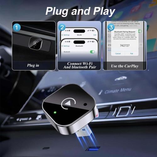 2026 Upgraded Wireless CarPlay Adapter for iPhone＆Android, Mini Wired to Wireless Adapter for CarPlay ＆Android Auto, Plug and Play, Stable Connection & No Latency