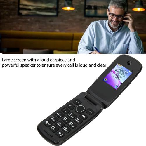 Black ASHATA F4 Senior Flip Phone, 2G SOS Big Mobile Phone with Powerful Flashlight, 1.77 Screen, Dual SIM, High Volume, Basic Cell Phone for Elderly, 1200mAh Battery, Easy to Use (US)