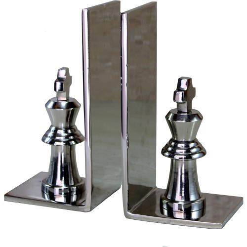 eSplanade Brass Chess King Book Ends or Book Shelf Organizer - Silver Plated - 7 Inches