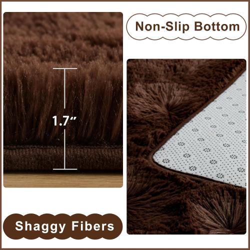 Area Rug Brown Large Living Room Fluffy Carpet for Bedroom Dorm, Non-Slip High Pile, Coffee Modern Big Shag Rug for Classroom Kids Playroom Nursery Home Office Decor