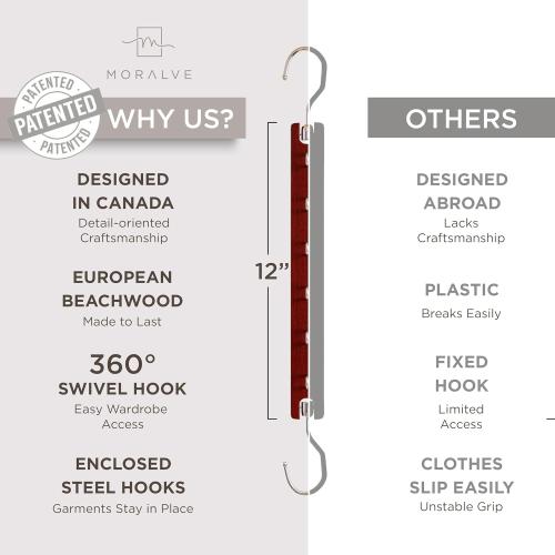 4 Pack Beechwood MORALVE Space Saving Hangers for Closet – 4 Pack European Beechwood 6-Tier Shirt Organizer with 360° Swivel Hook – Collapsible Clothes Hanger for Closet Organization (Hangers Not Included)