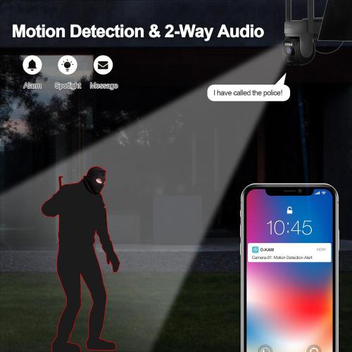 4G LTE Solar Cellular Security Camera, U.S. Local SIM&SD Card Included, No WiFi Needed, 2K Live Video, 360° Full View, Color Night Vision, PIR Motion Sensor, Flashlight&Siren Alerts
