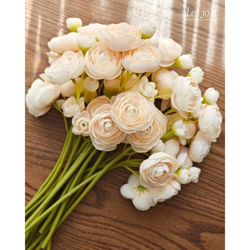 Letjolt Ranunculus Artificial Flower Light Champagne Silk Flowers Faux DIY Bouquet for Wedding Engagement Centerpieces Arrangements Bridal Shower Decorations Home Decor 18pcs
