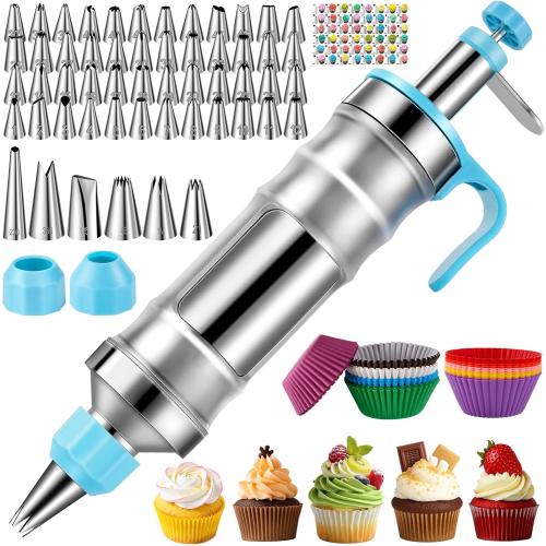 Cake Decorating Tools Supplies Kit: 164pcs Baking Accessories, Dessert Piping Syringe and Icing Tips Set - Puffs Cupcake Frosting Piping Bakery Set for Adults Beginners or Professional, Blue