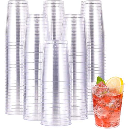 JOLLY CHEF 10 oz Clear Disposable Plastic Cups 200 Pack, Clear Plastic Cups Tumblers, Heavy duty Party Glasses, Disposable Cups for Wedding, Thanksgiving, Christmas Party