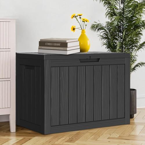 Outdoor Storage Deck Box, 45 Gallon Outside Storage Box Waterproof Deck Box, Lockable Patio Storage Box UV-Resistant for Garden Furniture, Black