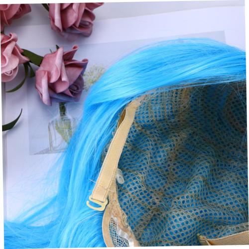 Vaguelly Colorful Long Wave Curly Hair Wig with Bangs Sky Blue Cosplay Wig for Women for Daily Wear and Stage Performance Safe Comfortable