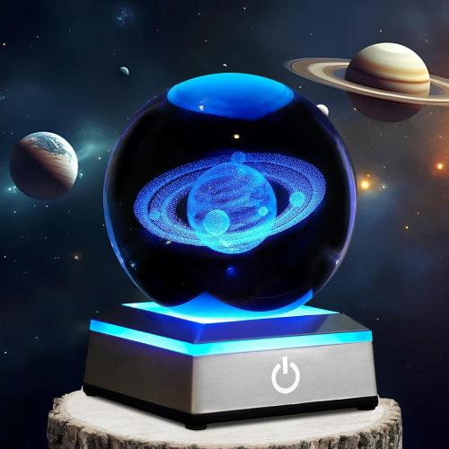 3.15 3D Saturn Crystal Ball Night Light 3.15 inch Glass Ball Table Lamp with Color Changing Touch Base Decor Ideal Saturn Gifts for Friends Kids Christmas Birthday