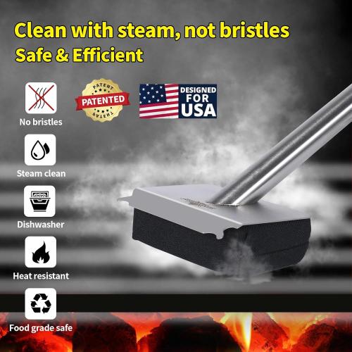 Steam Grill Brush Bristle Free,[Ultra Safe & Efficient] Grill Cleaner for Outdoor Grill,BBQ Replaceable Scraper Cleaning Head,Grill Brush BBQ Accessories,Gifts for Men/Dad