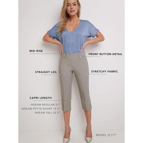 Size 14P Rekucci Women’s Comfort Stretch Pull-On Capri Pants with Button Detail – Everyday Casual Wear