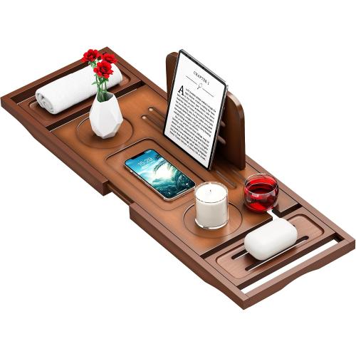 Premium Bamboo Bathtub Tray Caddy - Bath Tub Tray Table for Bathtub - Bath Caddy Tray for Bathtub, Expandable Size, Fits Most Bath Tubs