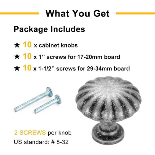 Antique Iron Kitchen Cabinet Knobs Vintage Iron Drawer Knobs, 10 Pack 1-1/4 Inch, 2510 Single Hole Cabinet Pulls for Kitchen Cabinets Drawers Bedroom Dresser Cupboard Bathroom Vanity