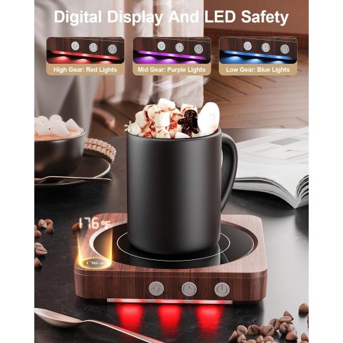 House Gem Coffee Mug Warmer for Desk, Candle Warmer Plate, 12H Timer, Wood