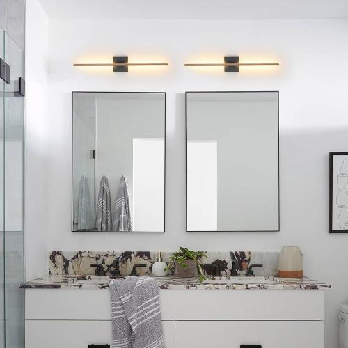 BRASS Modern Light Fixture Set of Two 27.8x4.3x3.4in Black and Brass Gold Sconces 1200Lm LED Wall Lights for Bathroom, Living Room, Corridor