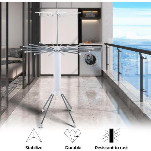 Size 3 Tier Portable Clothes Drying Rackwith 4 Pulleys,Indoor and Outdoor Collapsible Rack Clothing with Shoe Drying Rack for Space Saving