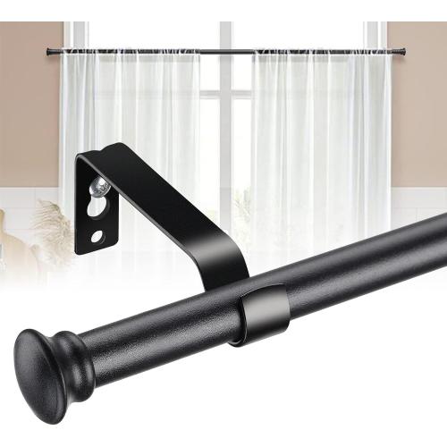 Black Curtain Rods for Windows - 5/8”Heavy Duty Stainless Steel Drapery Rod for Kitchen Bedroom Living Room Bathroom Outdoor Patio,28-76 inch Adjustable Curtain Pole with Modern Flat End